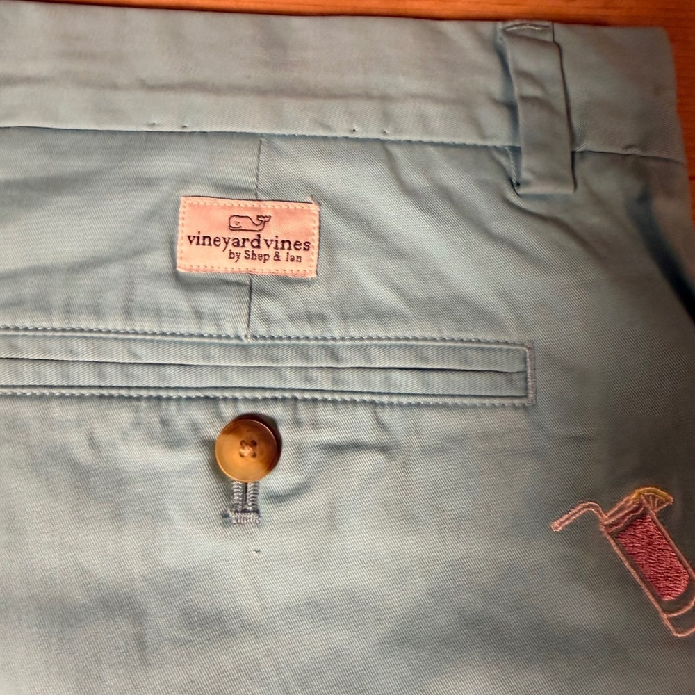 Vineyard Vines Mens 36 Light Teal Cocktail Drink Embroidered Breaker Shorts 9in - Picture 2 of 8